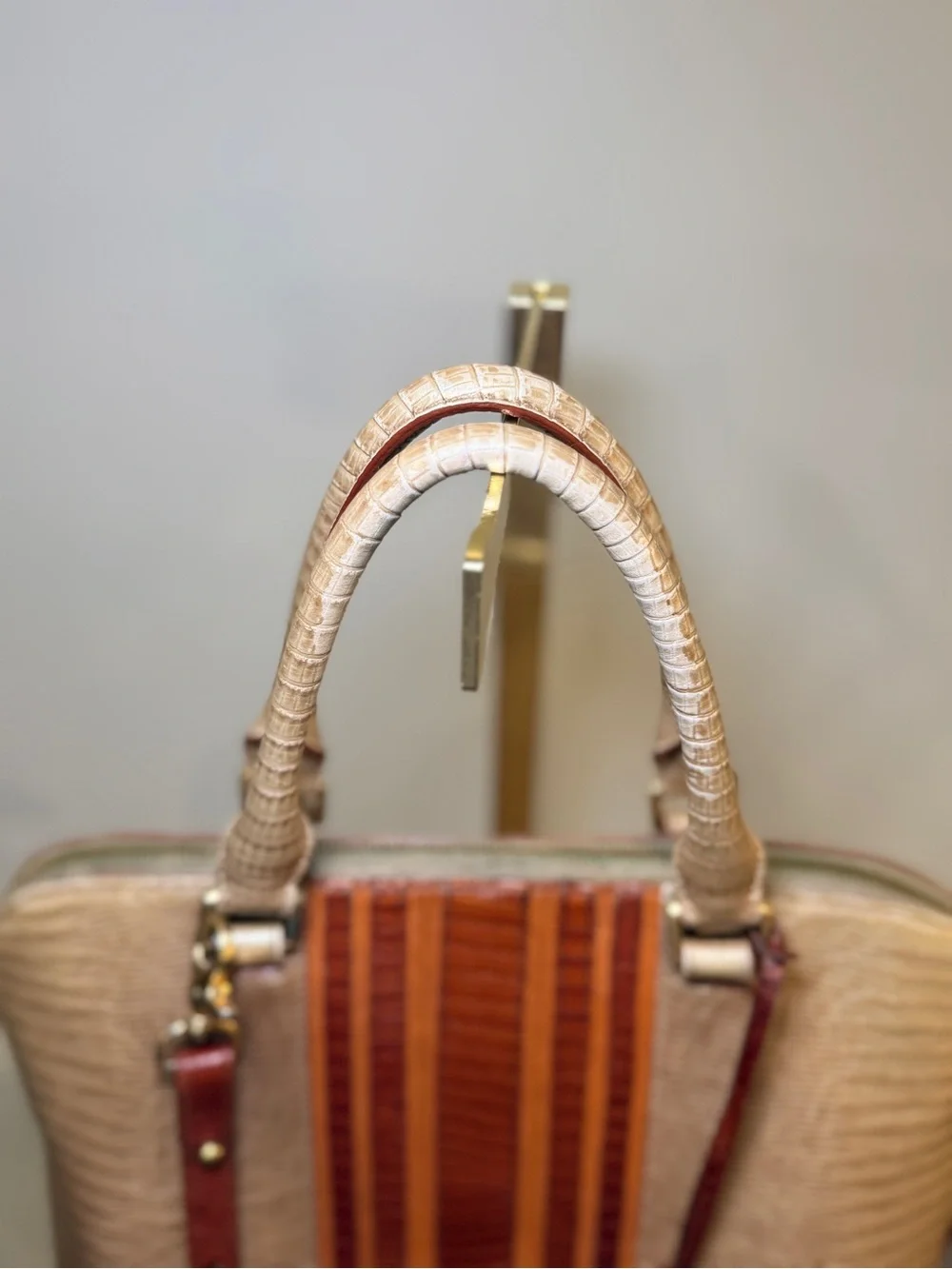 Brahmin Vivian Beige and Brown Textured Satchel
